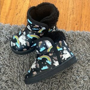 Beauty Max Unicorn Black Rainbow Print Boots Size 8